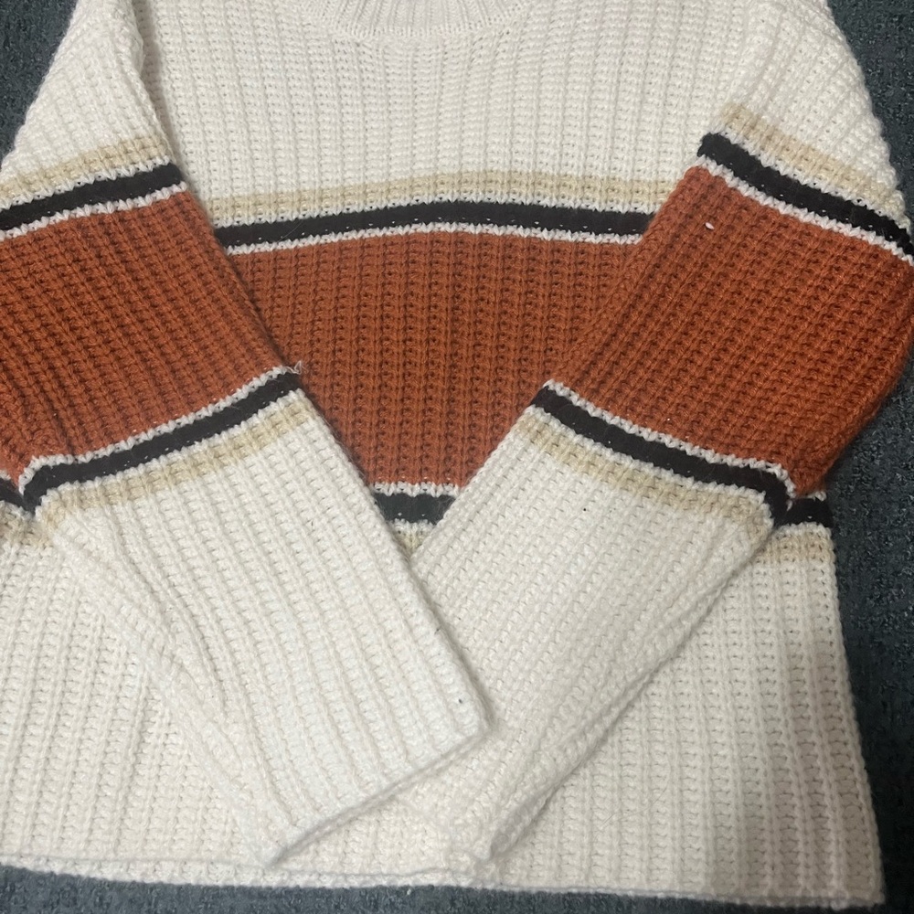 Cream and Orange Chunky Ribbed Sweater